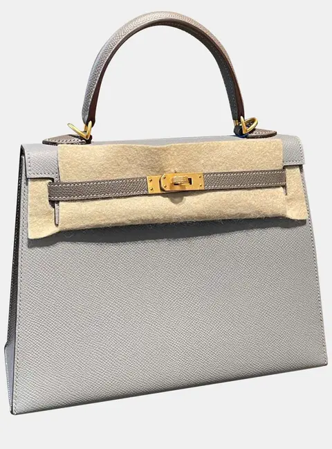Hermes Kelly 25 Gris Mouette Epsom Leather Top Handle Bag