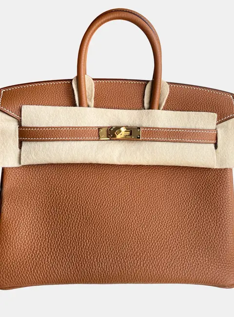 Hermes Birkin 25 Gold Togo Calfskin Leather Top Handle Bag