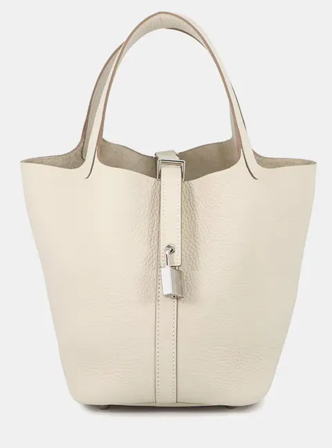 Hermes Picotin Lock 18 Craie Taurillon Clemence Leather Top Handle Bag