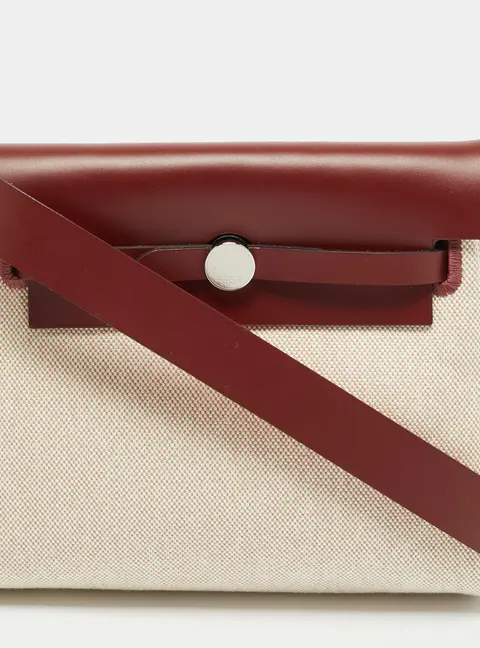 Hermes Herbag Zip 20 Ecru/Beige/Rouge H Viking Toile and Vache Hunter Shoulder Bag