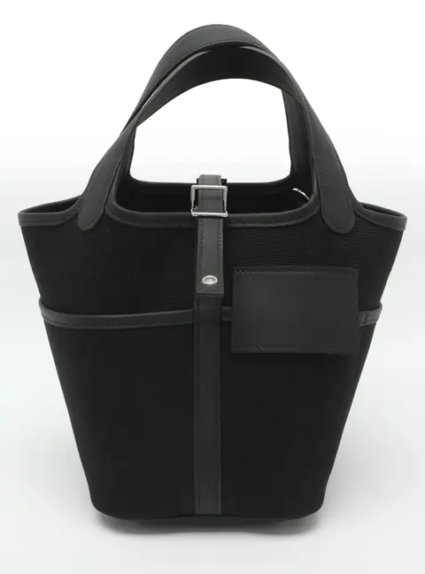 Herm&egrave;s Picotin Lock Cargo 18 Black Toile Goeland Canvas and Swift Leather Palladium Hardware Bag