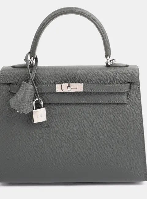 Hermes Kelly 25 Vert Mangrove Epsom Calfskin Leather Sellier Top Handle Bag