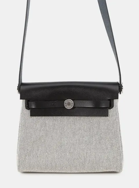 Hermes Herbag Zip Mini Black Ecru Toile H Vache Hunter Leather Shoulder Bag