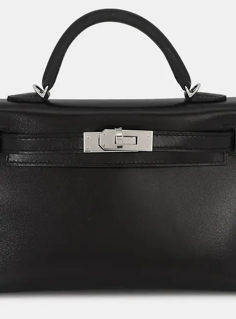 Hermes Mini Kelly 20 Black Box Calfskin Leather Top Handle Bag