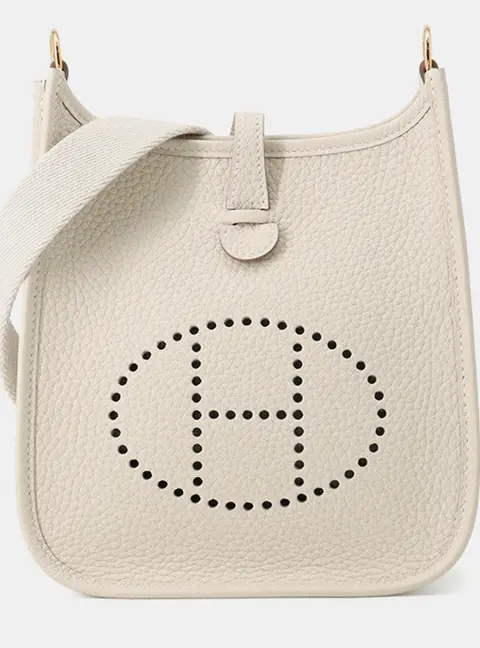 Hermes Evelyne TPM Craie Taurillon Clemence Leather Shoulder Bag