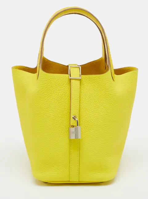 Herm&egrave;s Picotin Lock Touch 18 Lime/Mimosa Taurillon Clemence Leather and Matte Alligator Tote