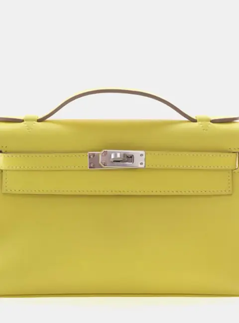 Hermes Kelly Pochette Jaune Citron Swift Calfskin Leather Clutch Bag