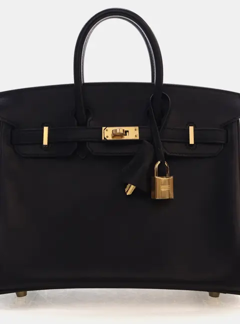 Hermes Birkin 25 Black Volupto Calfskin Leather Top Handle Bag
