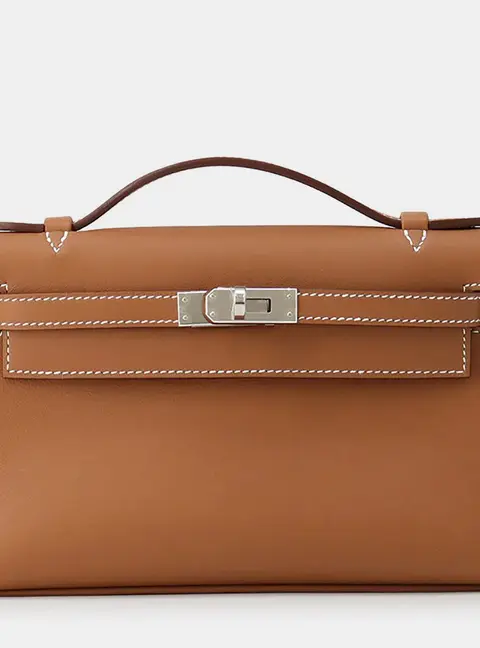 Hermes Kelly Pochette Gold Swift Leather Pochette Bag