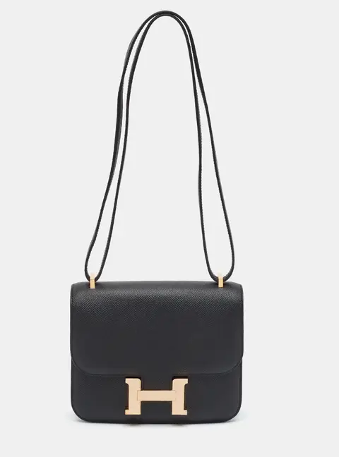 Herm&egrave;s Constance 18 Mini Rose Gold Finish Noir Epsom Leather Crossbody Bag