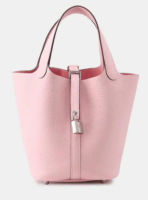 Hermes Picotin Lock PM Rose Sakura Taurillon Clemence Leather Top Handle Bag