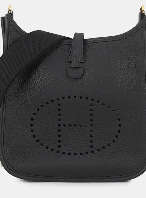 Hermes Evelyne 23 Black Taurillon Clemence Leather Shoulder Bag