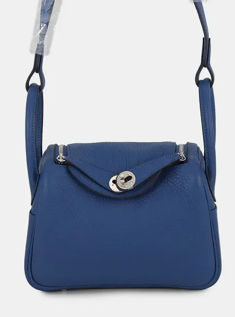 Hermes Lindy Mini Blue Tie Taurillon Clemence Leather Shoulder Bag