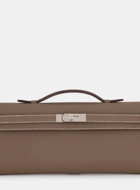 Hermes Kelly Cut Etoupe Swift Leather Clutch Bag