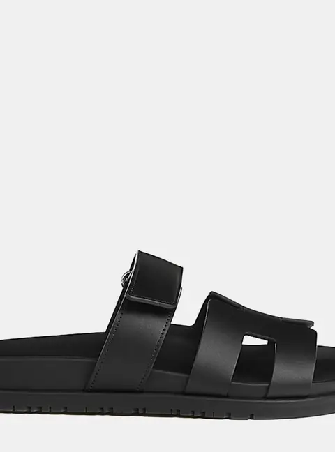 Hermes Chypre Sandal Size 38 Noir Calfskin