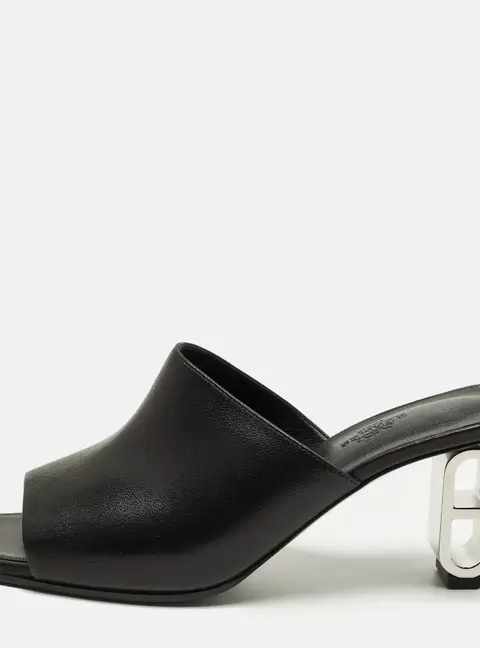 Herm&egrave;s Iconique Size 39 Black Leather Slide Sandals