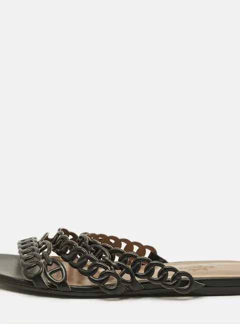 Herm&egrave;s Chaine d'Ancre Rivage Size 36 Black Leather Flat Slide