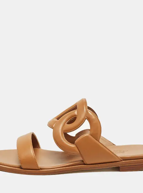 Hermes Lagune Size 39 Brown Leather Flat Slide