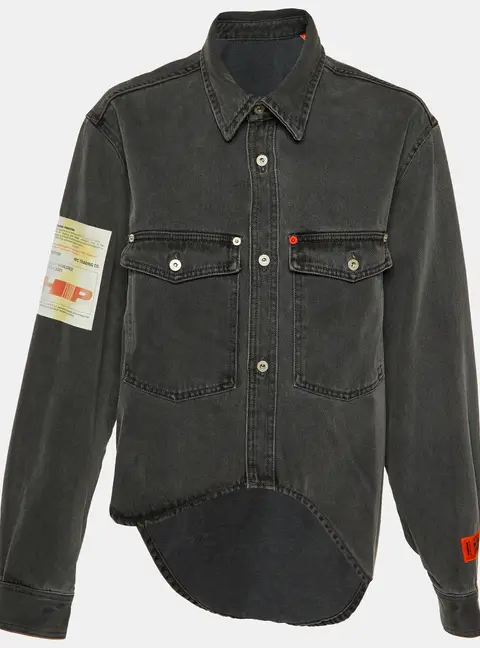 Heron Preston Charcoal Grey Denim Oversized High-Low Shirt L