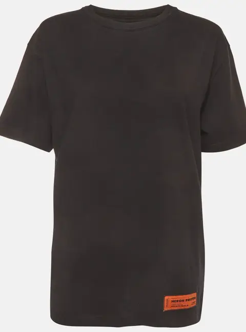Heron Preston Black Logo Applique Jersey Crewneck T-Shirt L