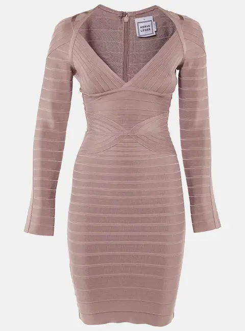 Herve Leger Dusty Pink Knit Florencia Bandage Mini Dress S