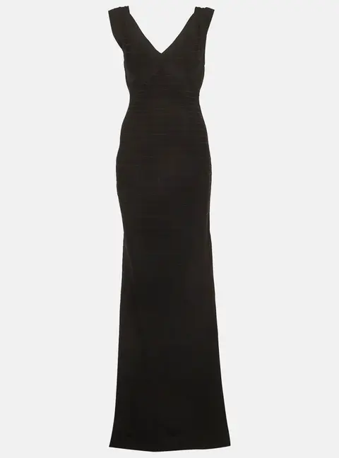 Herve Leger Black Stretch Knit Bandage Dress L