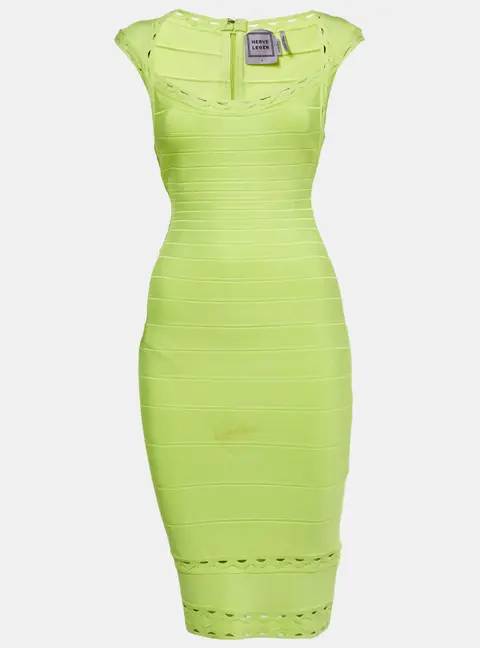 Herve Leger Neon Green Jersey Bandage Short Dress S