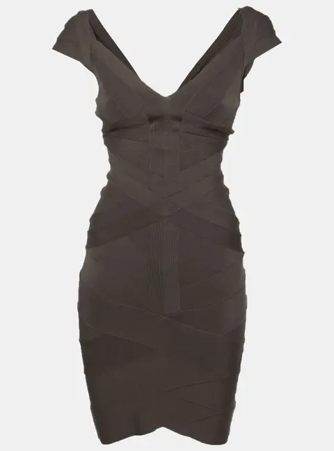 Herve Leger Grey Stretch Knit Bandage Mini Dress S