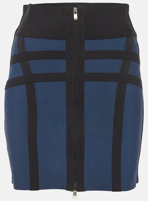 Herve Leger Blue Stretch Knit Mini Skirt M