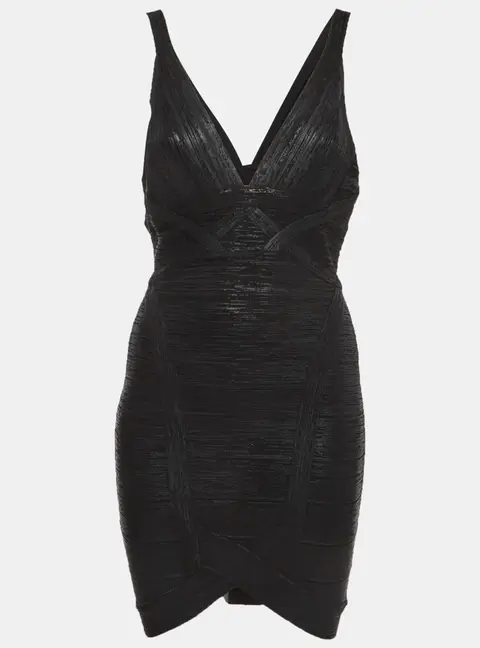 Herve Leger Black Knit Bandage Zip Up Mini Dress S
