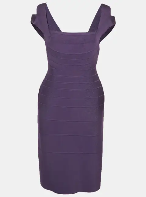 Herve Leger Purple Stretch Knit Sleeveless Bandage Dress L