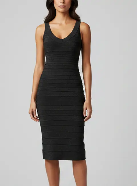 Herve Leger Black Textured Knit Ebba Bandage Dress L