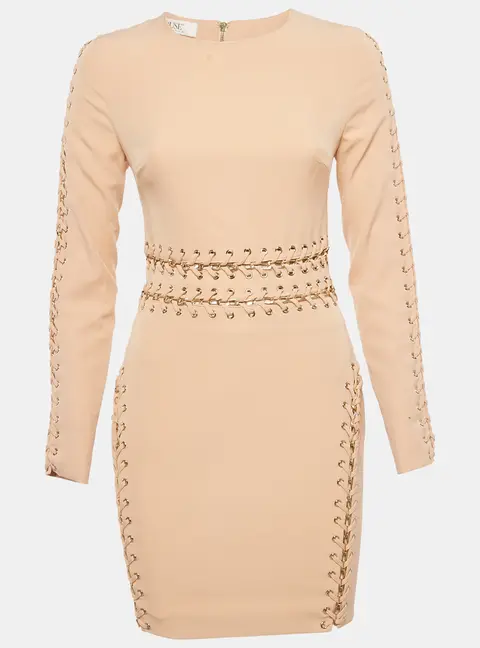 House of Cb Beige Crepe Lace-Up Sheath Dress S