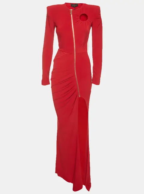 House of Zhivago Red Draped Jersey Cut Out Maxi SAY TEN Gown S