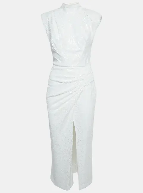 ITMFL White Sequin Draped Sleeveless Long Dress S