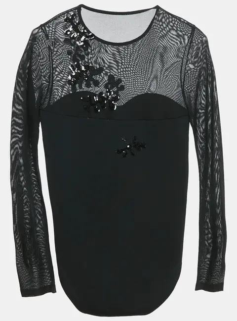 INGIE Paris Black Sequin Embroidered Jersey Bodysuit XL
