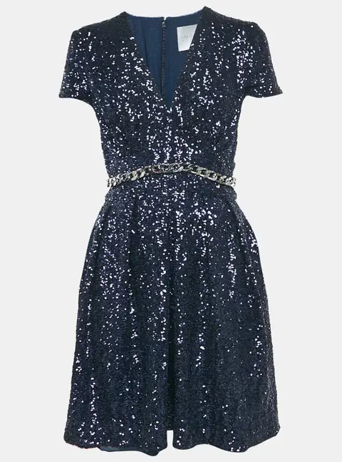 INGIE Paris Navy Blue Sequin V-Neck Mini Dress S