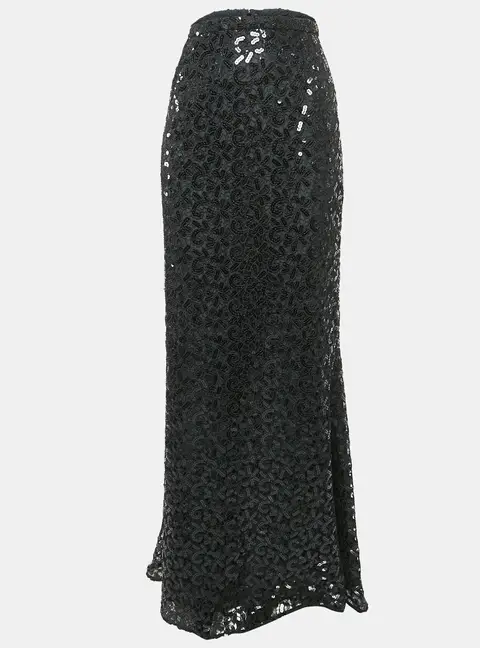Ingie Paris Black Sequin Lace Maxi Bropai Skirt XL