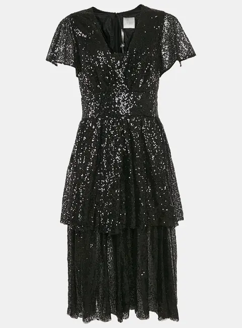 INGIE Paris Black Sequin Layered Tulle Mini Dress M