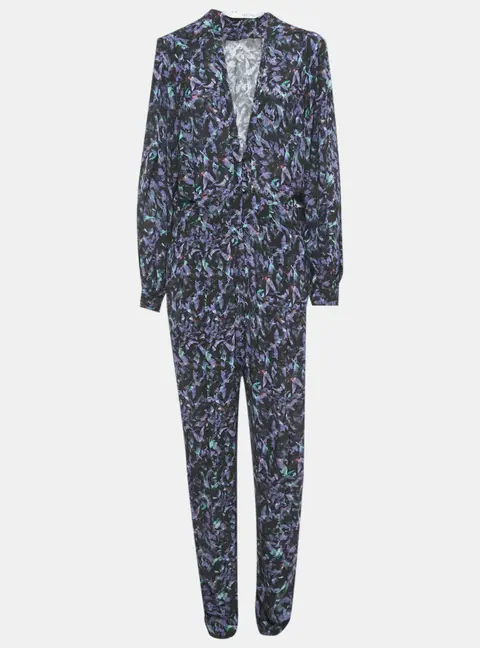 IRO Black Printed Crepe Plunge Neck Jumpsuit XL
