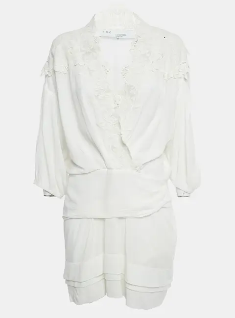 IRO White Lace Trim Cotton Mini Dress L