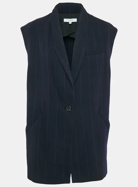 IRO Navy Blue Pinstripe Wool Blend Sleeveless Oversized Coat M