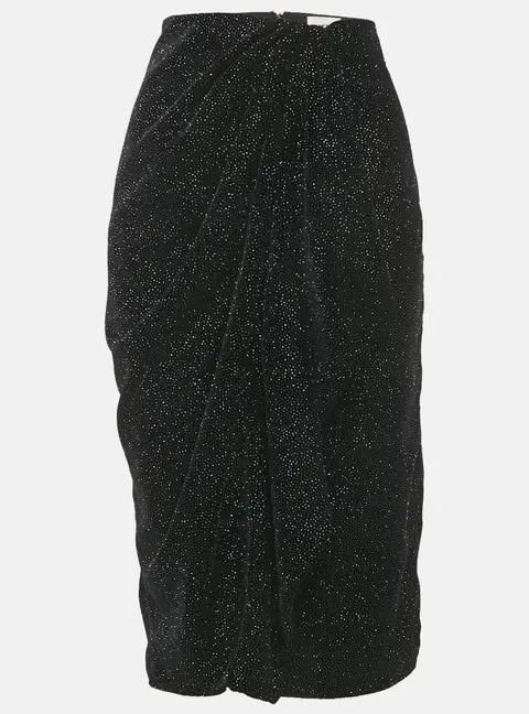 Isabel Marant Etoile Black Glittered Velvet Alyssa Midi Skirt M