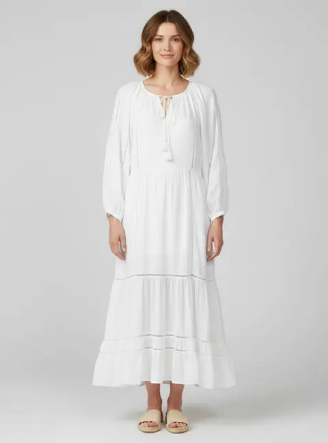Marant Etoile White Cotton Blend Lace Detail Tiered Latifa Midi Dress L
