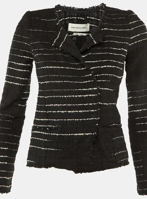 Isabel Marant Etoile Black Striped Cotton Button Front Cardigan S