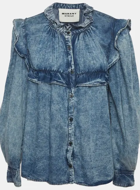 Isabel Marant Etoile Blue Chambray Ruffle Top L