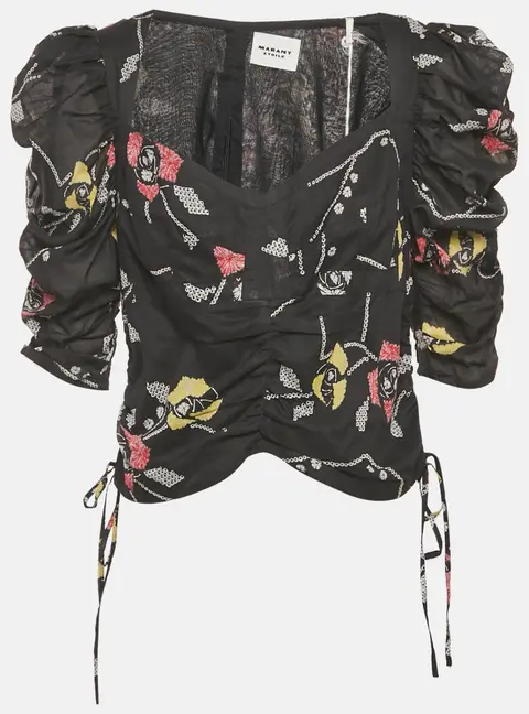 Isabel Marant Etoile Black Printed Cotton Galaor Top XL