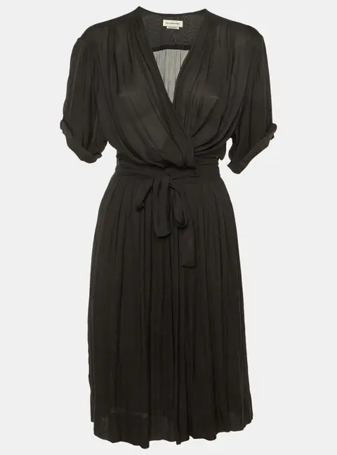 Isabel Marant Etoile Black Crepe Wrap Around Midi Dress S