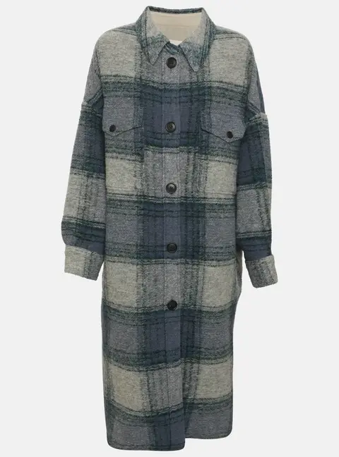 Isabel Marant Etoile Grey/Blue Checkered Wool Blend Gabrion Coat S