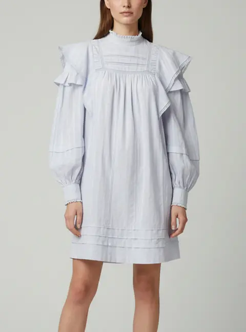 Isabel Marant Etoile Blue Striped Cotton Ruffled Patsy Mini Dress S
